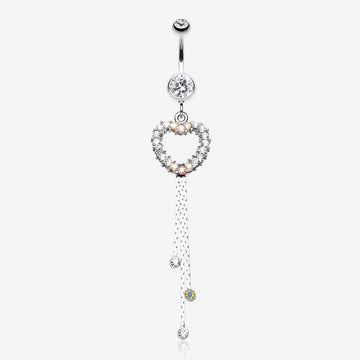 Classy Heart Cascading Belly Button Ring-Clear Gem